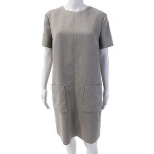 Lyn Devon Womens Textured Short Sleeve Round Neck Pencil Dress Nude Size 10